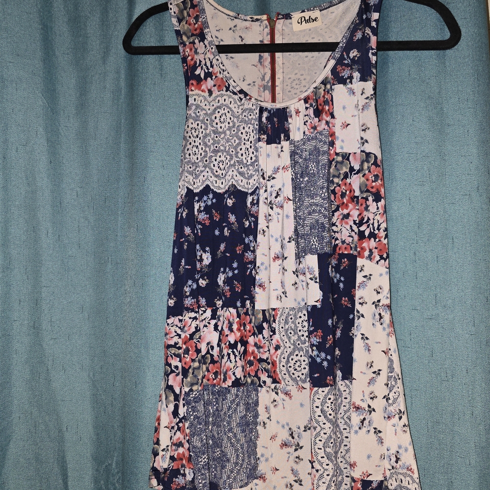 Blue Floral Patchwork Tank Top